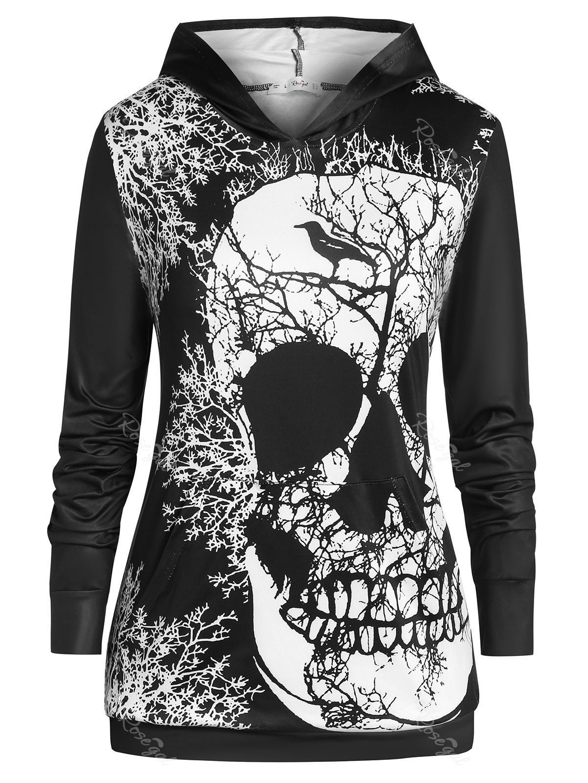 

Plus Size Tunic Skull Print Long Sleeve Hoodie, Black