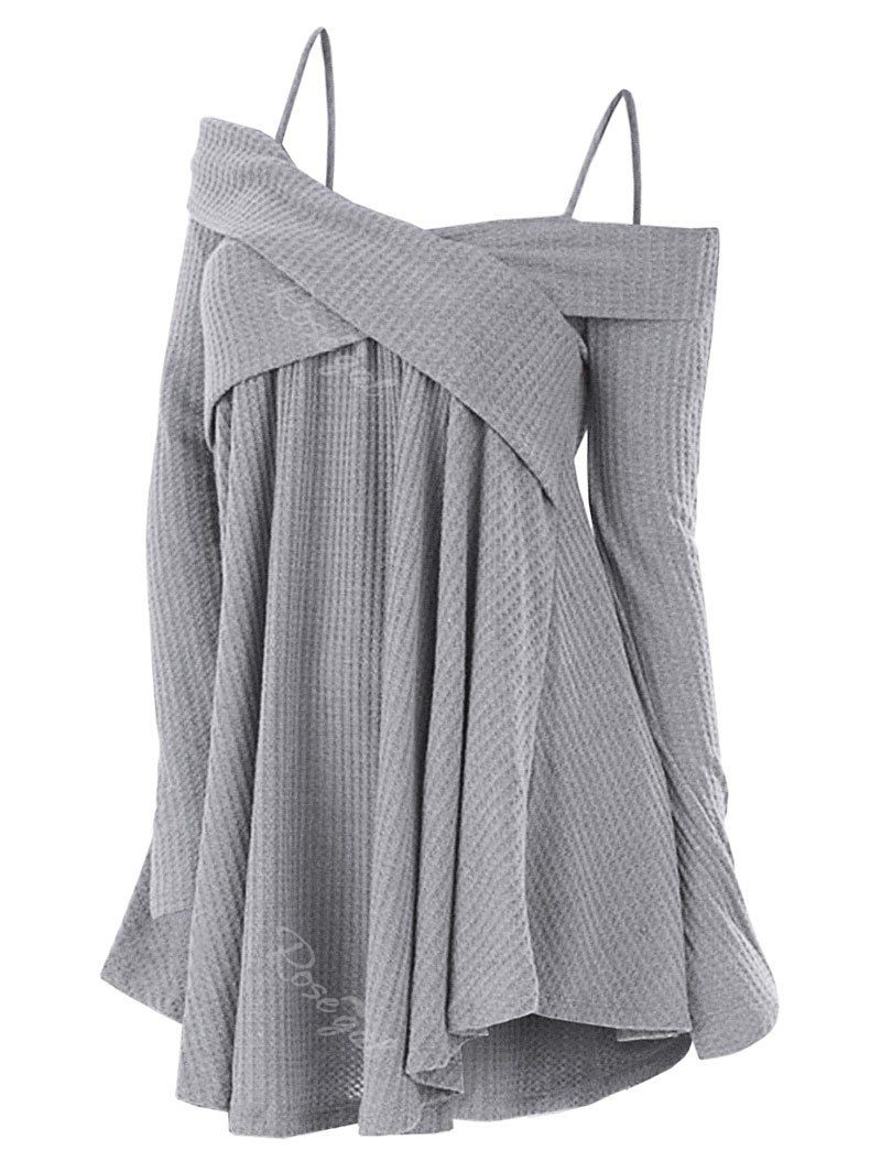 

Plus Size Criss Cross Open Shoulder Knit Top, Light gray