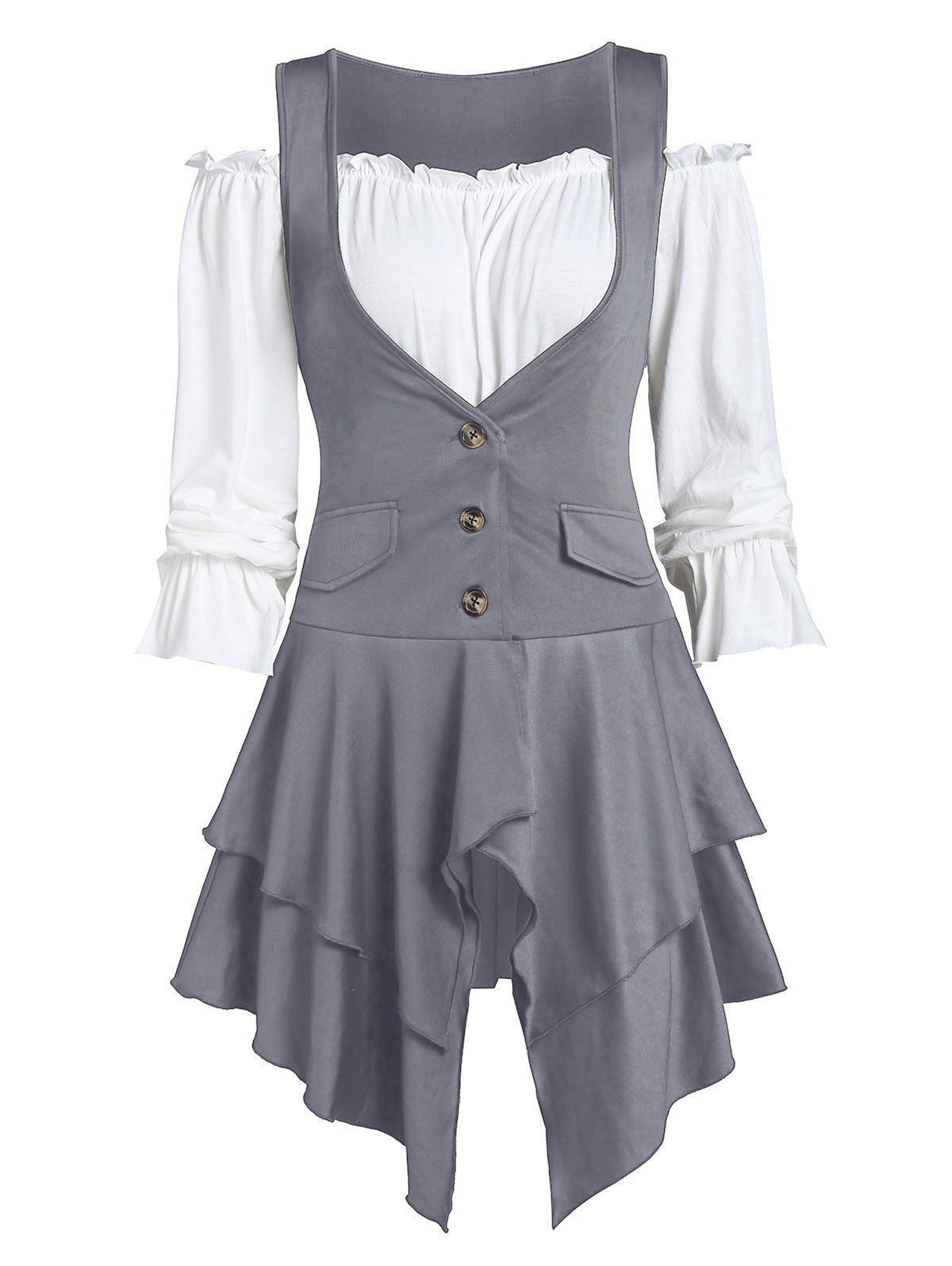 

Off The Shoulder Plain Top and Asymmetric Layered Lace-up Vest, Gray