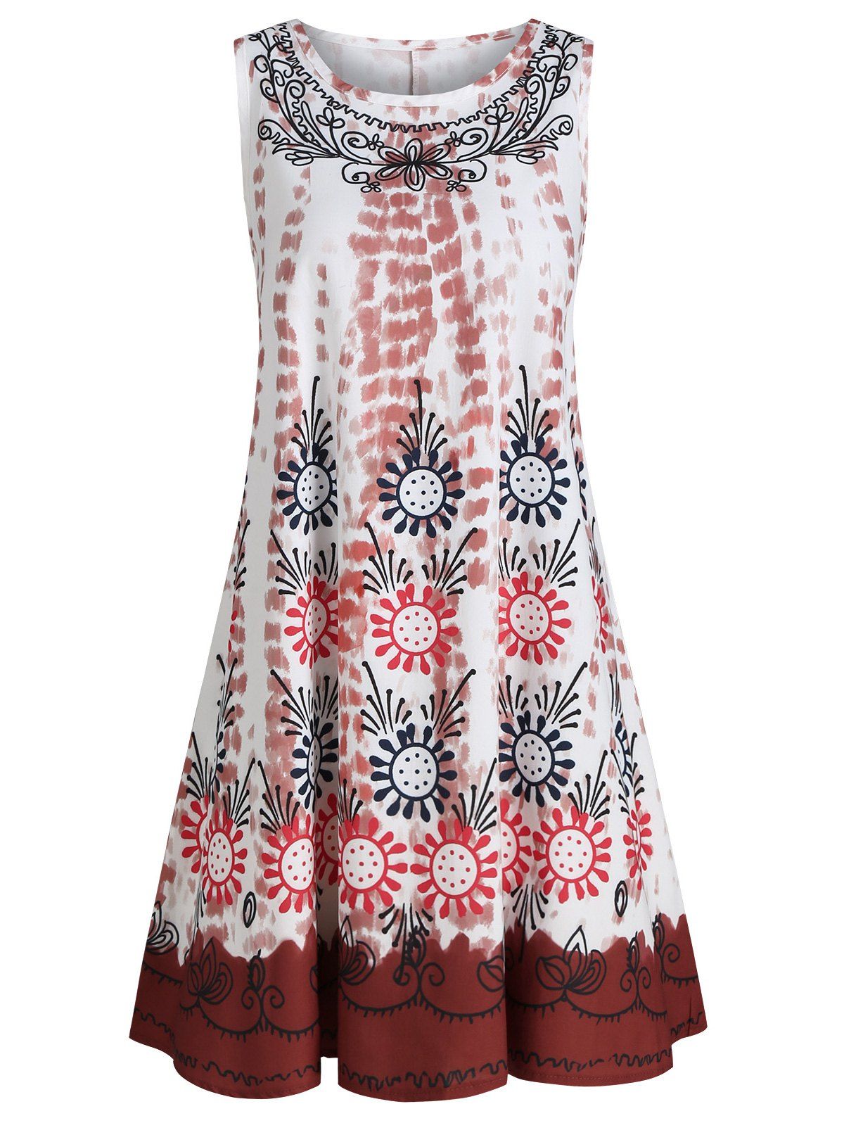 

Floral Tie Dye Sleeveless Mini Dress, Red