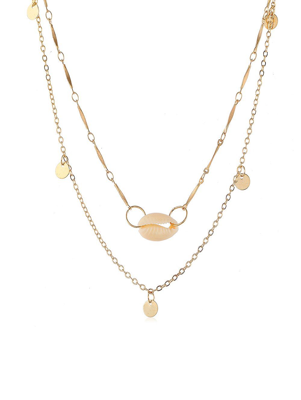 

Seashell Round Disc Decoration Necklace, Gold