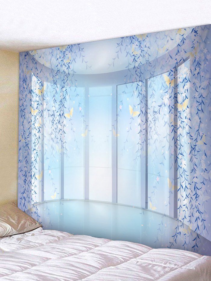 

Flower Vines Window Print Tapestry Wall Hanging Art Decoration, Baby blue