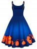 Straps Pumpkin Print Halloween Plus Size Vintage Dress -  