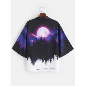 

Rising Moon Through Tree Forest Print Casual Kimono Cardigan, Purple iris