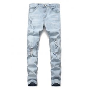 

Light Wash Distressed Design Casual Jeans, Jeans blue