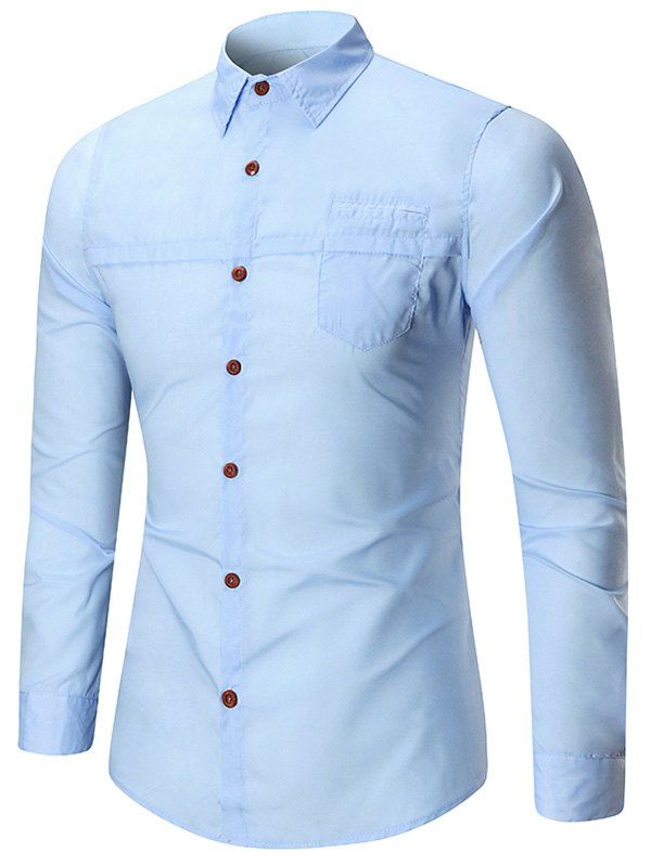 

Solid Color Faux Pocket Long Sleeve Button Shirt, Light blue