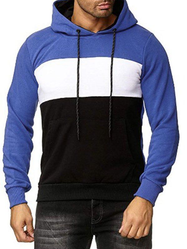 

Colorblock Print Casual Drawstring Hoodie, Cobalt blue