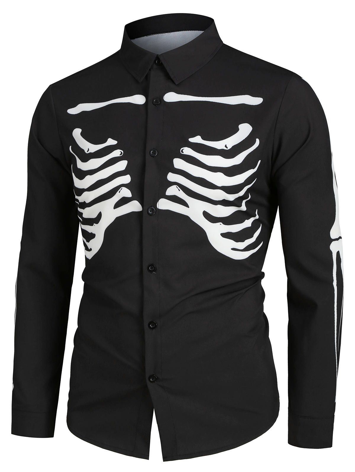 

Halloween Skeleton Print Long-sleeved Shirt, Black