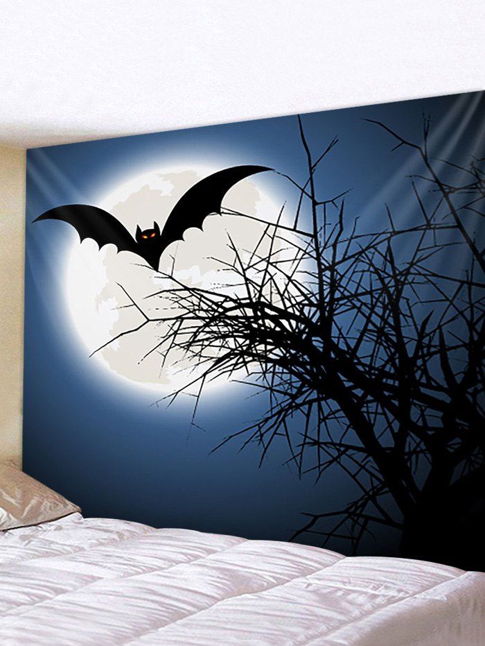 

Halloween Moon Bat Print Waterproof Wall Tapestry, Multi