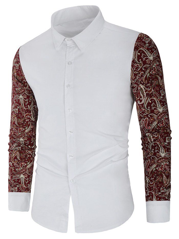 

Vintage Floral Printed Splicing Long-sleeved Shirt, White