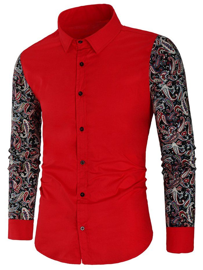 

Vintage Floral Printed Splicing Long-sleeved Shirt, Lava red