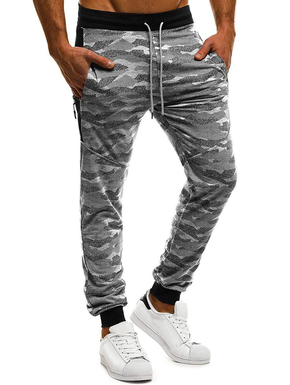 

Camouflage Print Color Block Spliced Sport Jogger Pants, Light gray