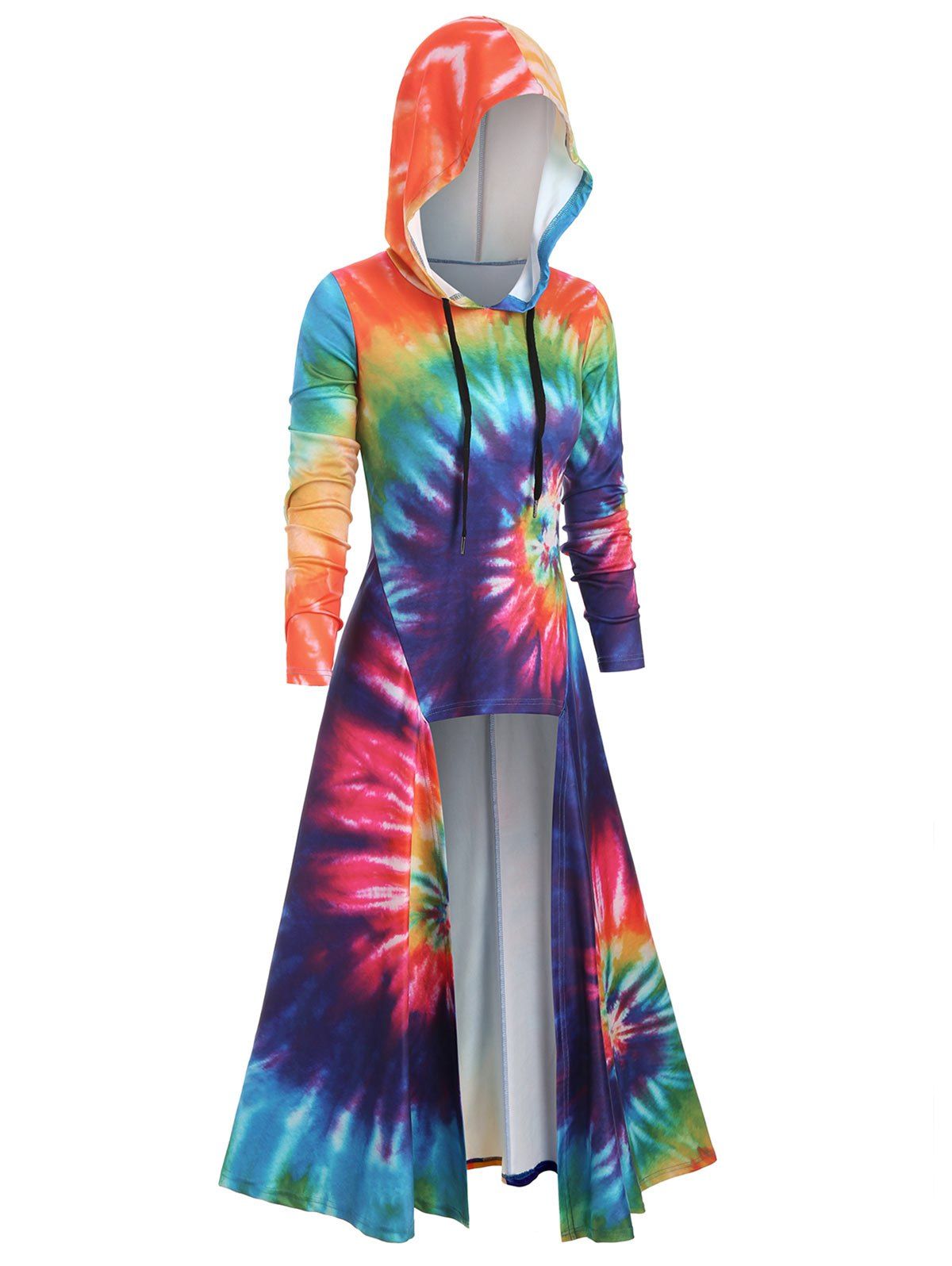 

Hooded Spiral Tie Dye Print Maxi Top, Yellow