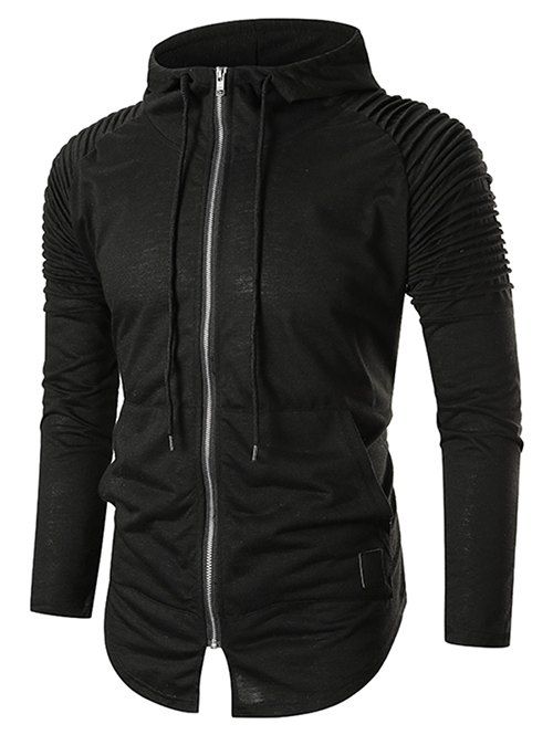 

Ruched Drawstring Zipper Hoodie, Black