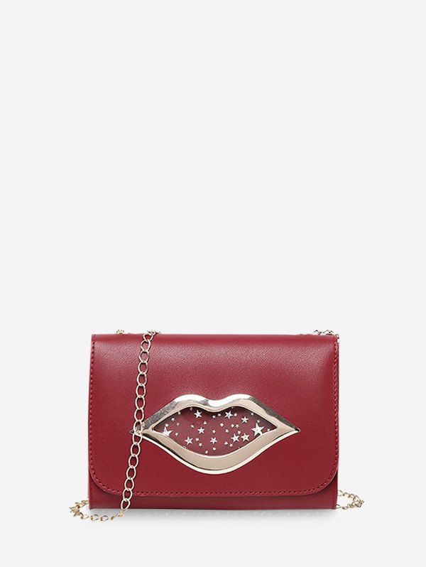 

Lips Shape Pattern Sequins Square Chain Bag, Lava red