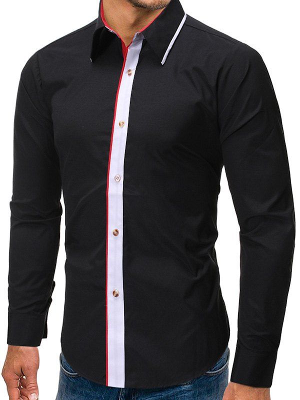 

Color Block Print Long Sleeves Shirt, Black