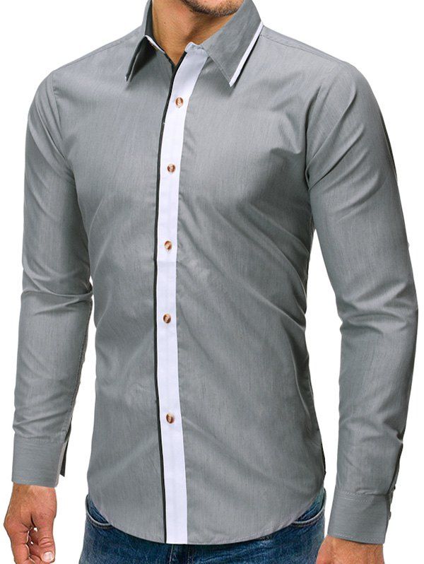 

Color Block Print Long Sleeves Shirt, Light gray