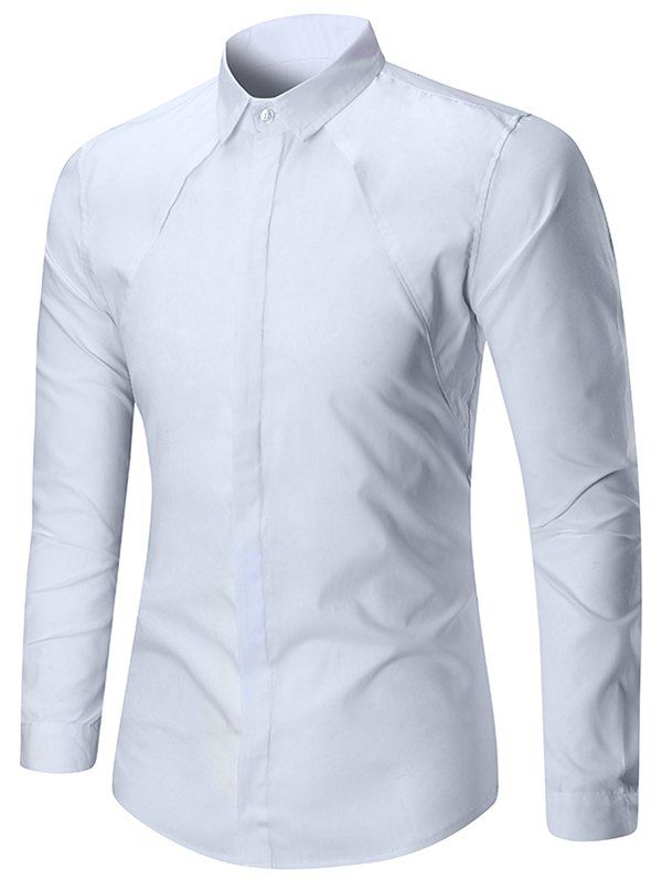 

Long Sleeve Solid Color Button Slim Fit Shirt, White