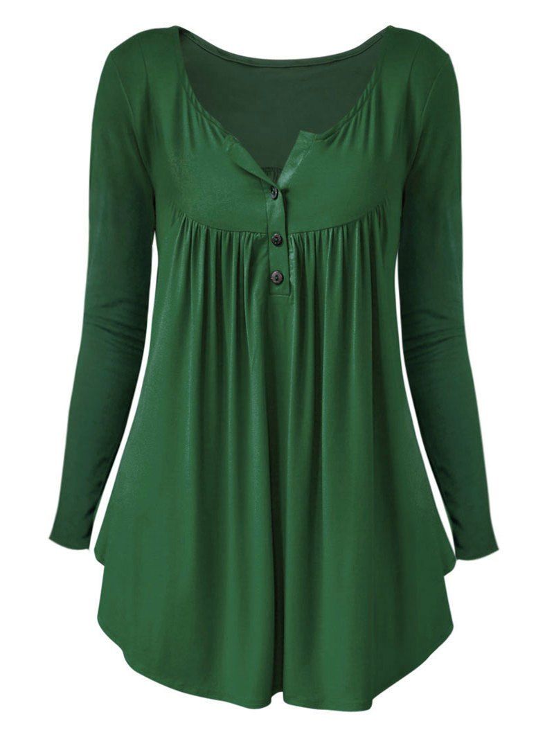 

Plus Size Long Sleeve Half Button T Shirt, Pine green