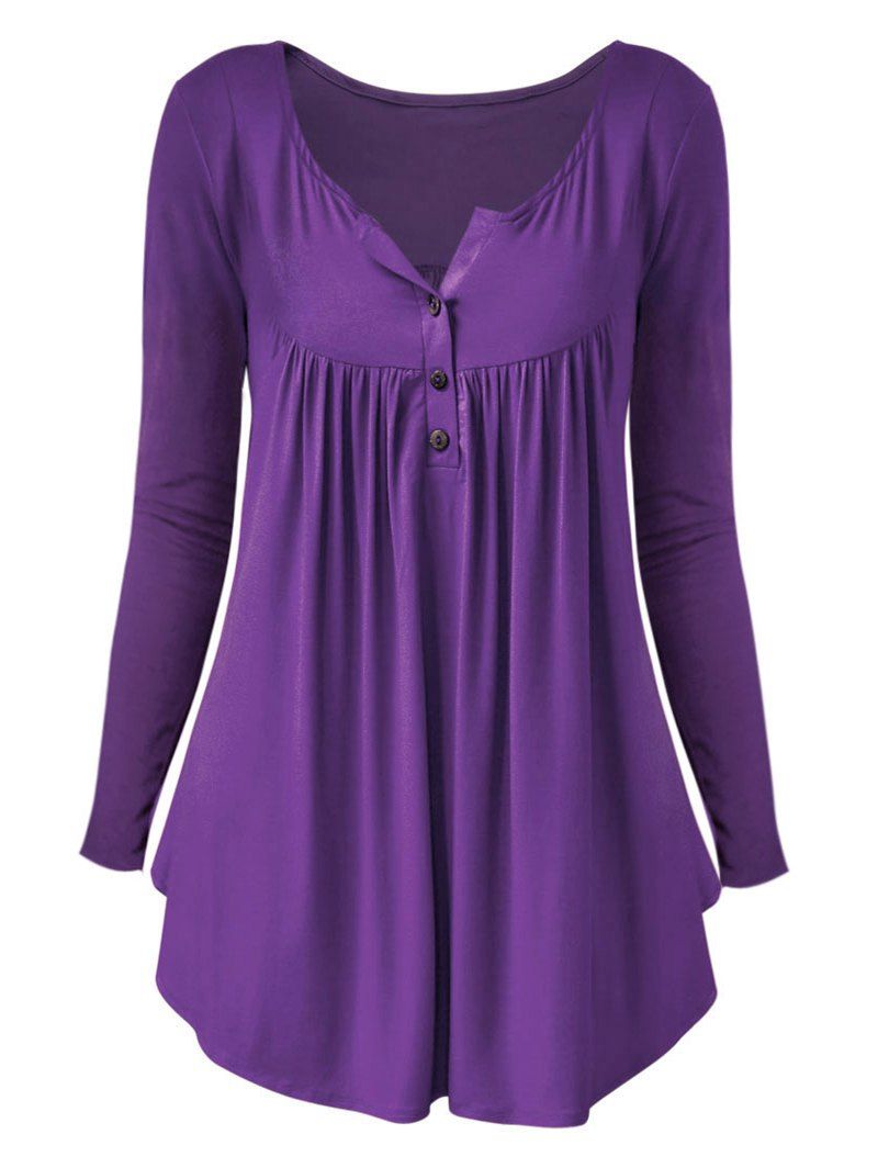 

Plus Size Long Sleeve Half Button T Shirt, Purple