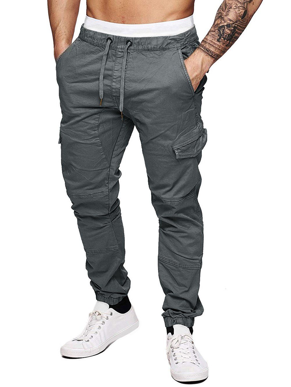 

Solid Color Splicing Faux Back Pocket Casual Jogger Pants, Light gray