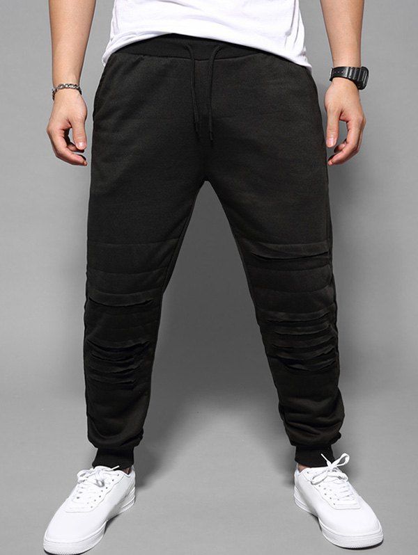 

Casual Ripped Drawstring Jogger Pants, Black