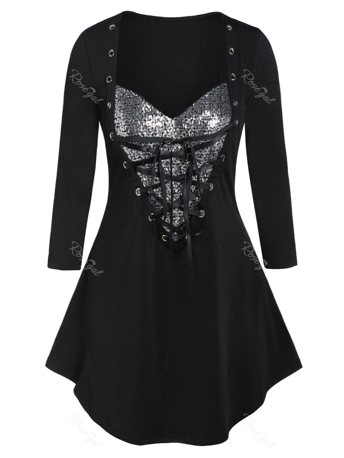 

Plus Size Glitter Tunic Sweetheart Neck T Shirt, Jet black