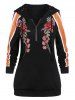 Zippered Long Sleeve Rose Embroidered Hoodie -  