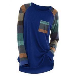 

Raglan Sleeve Striped Pocket Longline T-shirt, Cadetblue