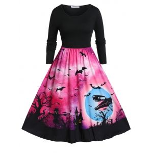 

Plus Size Long Sleeve Halloween Vintage A Line High Waist Dress, Black