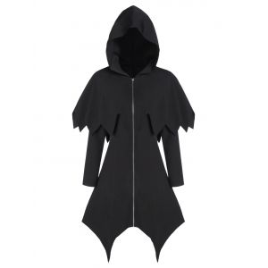 

Hooded Zip Up Asymmetrical Capelet Gothic Coat, Black