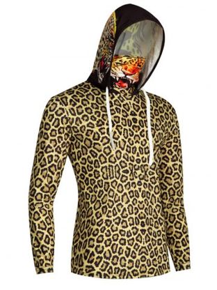 Leopard Print Finger Hole Mouth Mask Hoodie