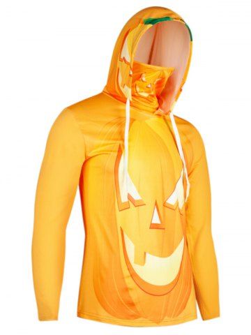 Sweat à Capuche d'Halloween Citrouille et Masque Imprimée - YELLOW - 2XL