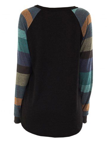 

Raglan Sleeve Striped Pocket Longline T-shirt, Black