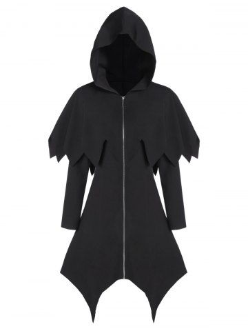Zip con capucha abrigo asimétrico capelet gótica - BLACK - 2XL