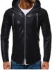 Solid Color Zipper Faux Leather Hooded Jacket -  