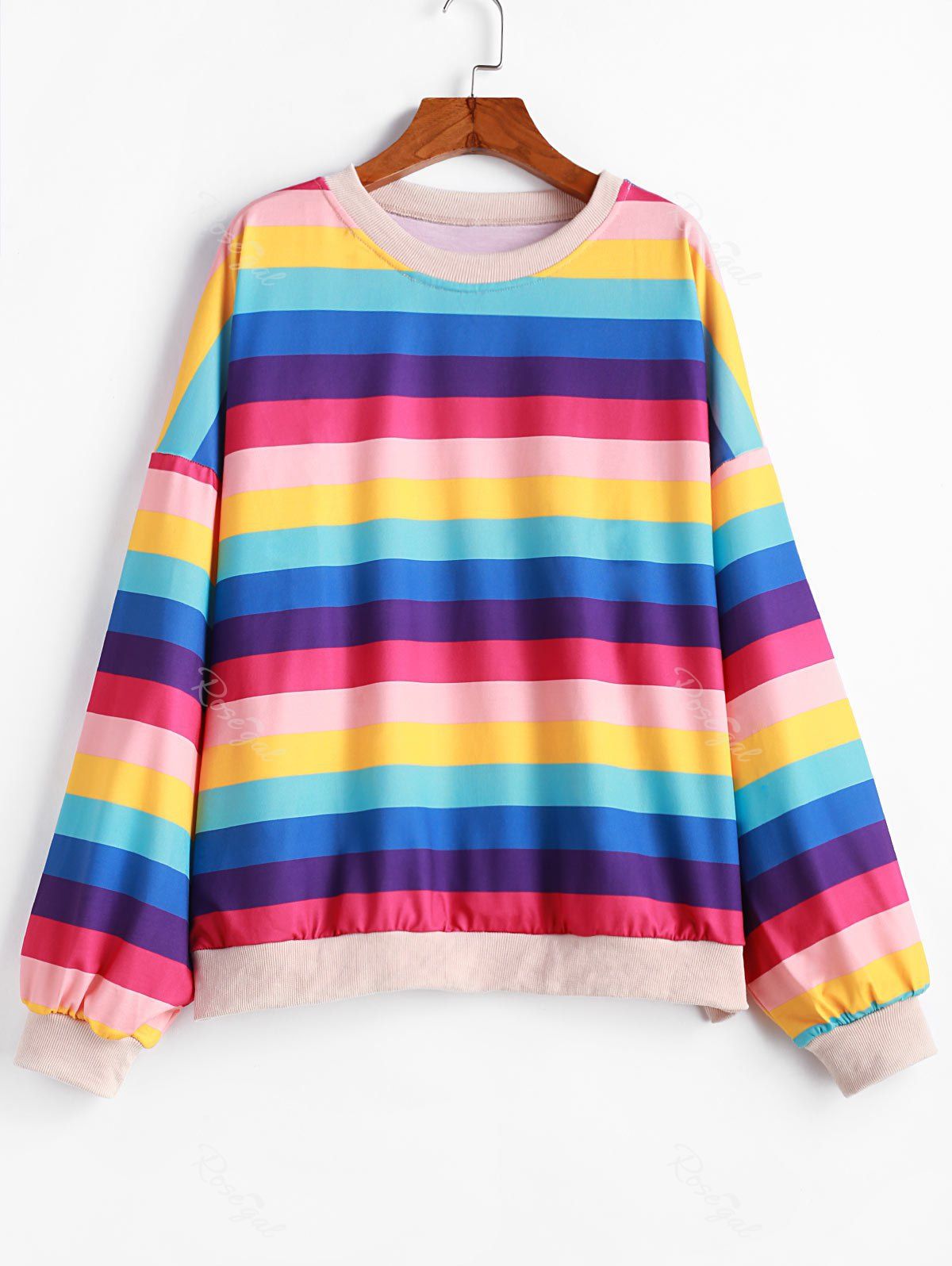 

Plus Size Crew Neck Rainbow Stripe Sweatshirt, Multi-a