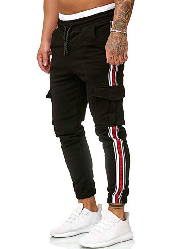 

Pocket Splicing Drawstring Jogger Pants, Black