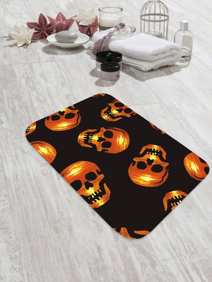 

Halloween Skull Pattern Floor Rug, Halloween orange