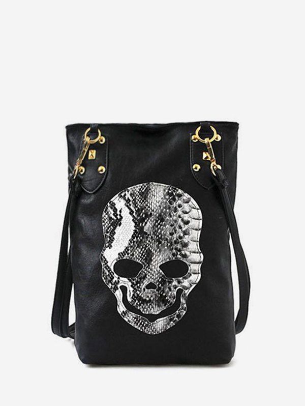 

Skull Print Casual Shoulder Bag, Black