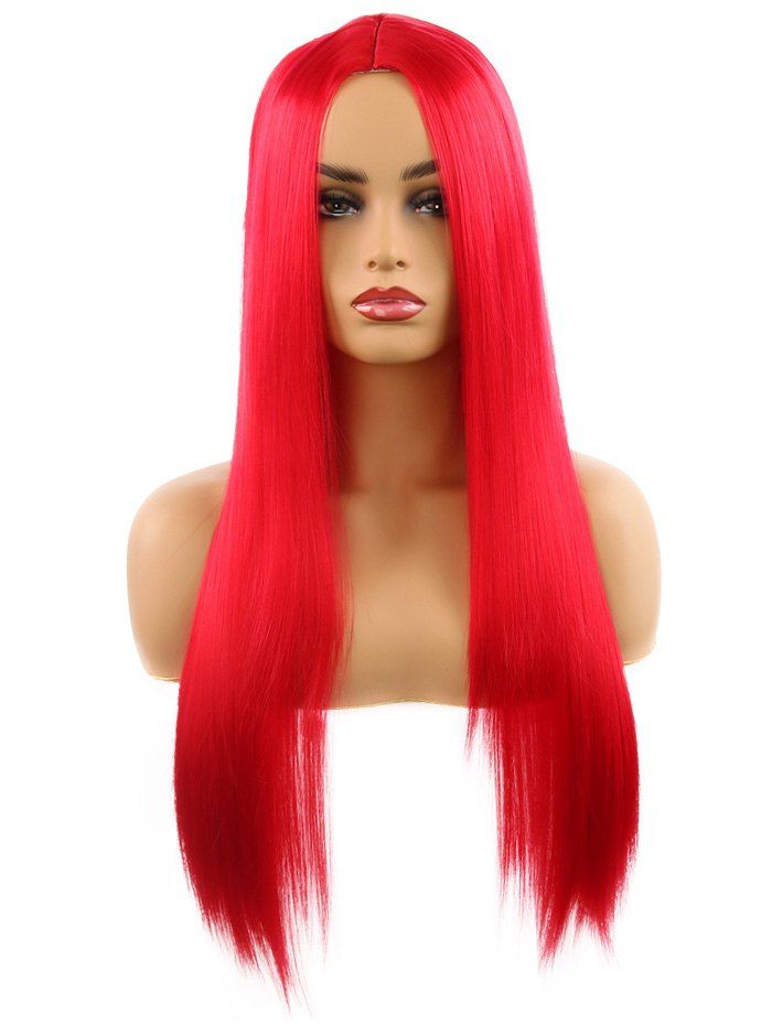 

Synthetic Center Part Straight Long Wig, Red