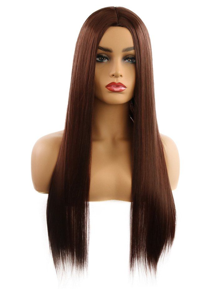 

Synthetic Center Part Straight Long Wig, Deep brown
