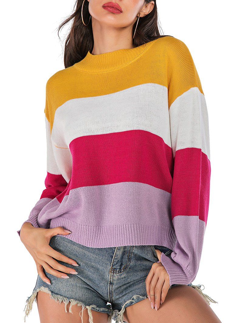 

Color Block Drop Shoulder Casual Jumper Sweater, Multi-a
