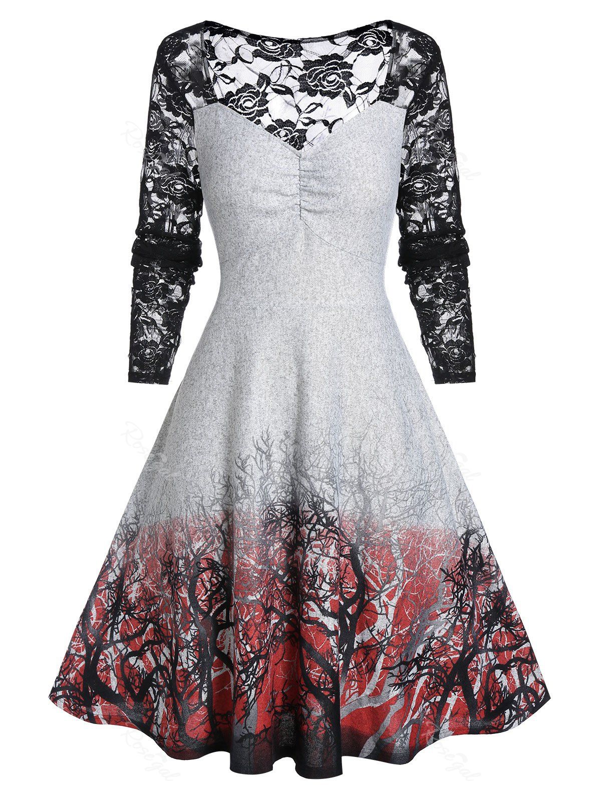 

Plus Size Vintage A Line Lace Panel Sweetheart Neck Dress, Gray cloud