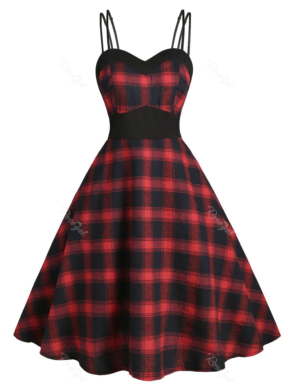 

Back Zipper Strappy Plaid Plus Size Dress, Red