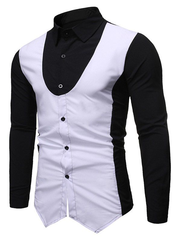 

2 in 1 Color Block Long-sleeved Shirt, Black