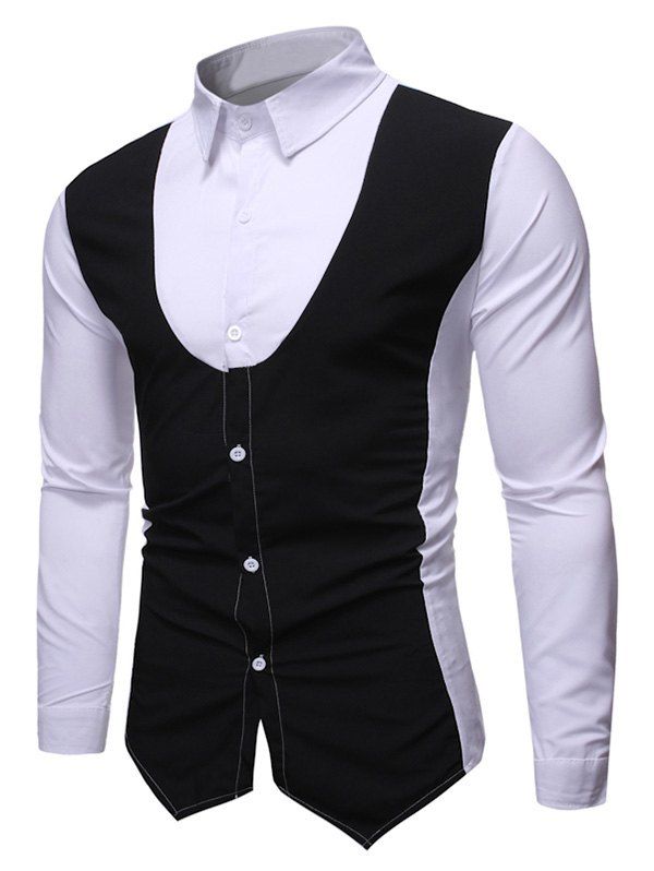 

2 in 1 Color Block Long-sleeved Shirt, White