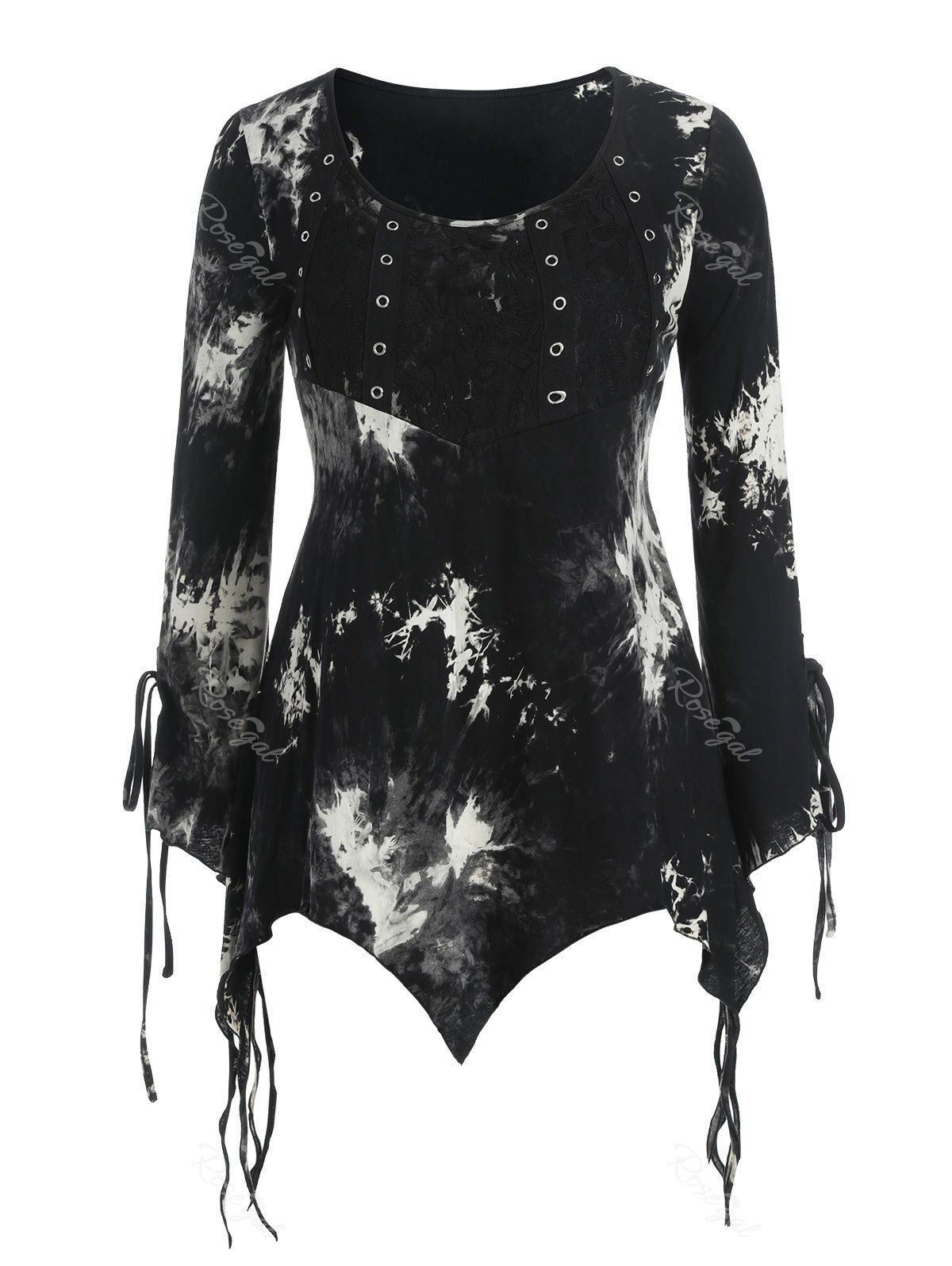 

Plus Size Asymmetrical Rings Lace Up T Shirt, Black