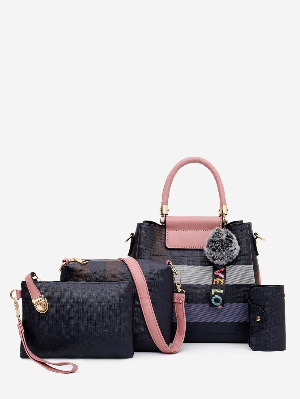 

Color Block Print Tote Bags Set, Pink