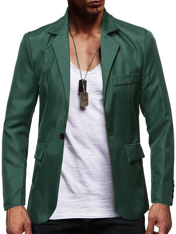 

Solid Color Flap Pocket Split Casual Blazer, Shamrock green